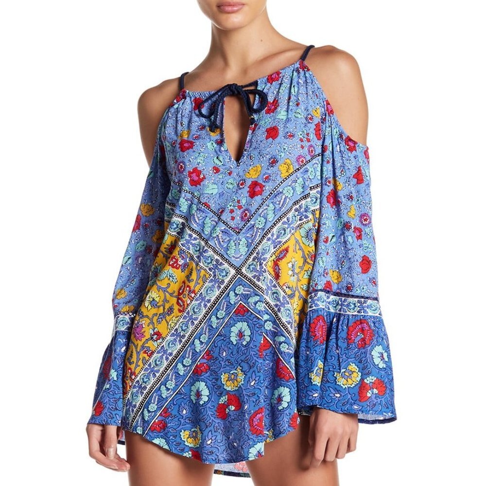 NWT Nanette Lepore Women's Woodstock Off shoulder Tunic Cover-Up L